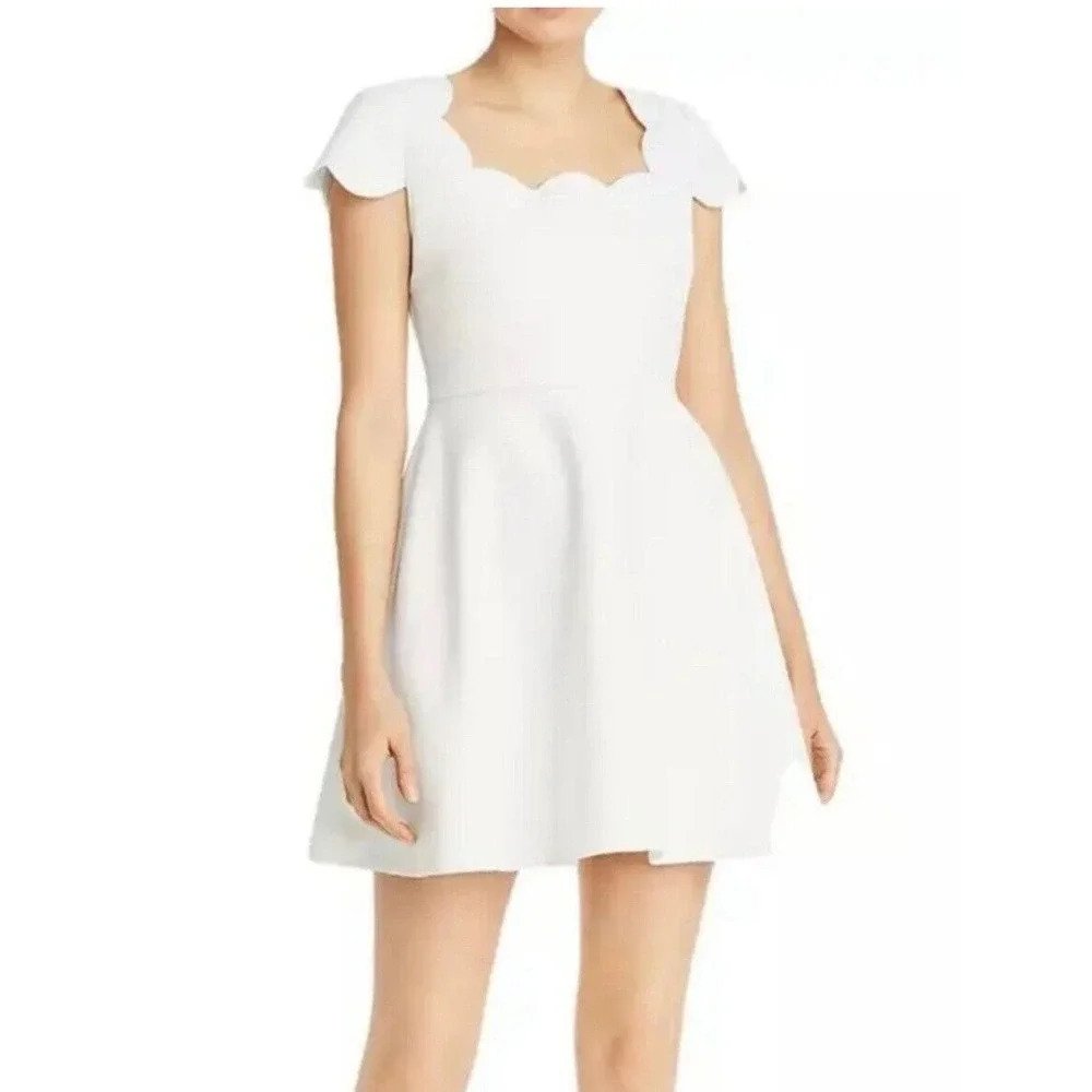 NWT Aqua Scalloped White Mini Dress A Line Size Large 2748